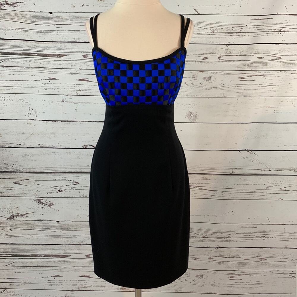 A.J. Bari Little black dress with blue checkers